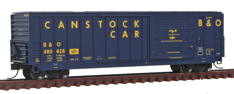 50' Canstock Boxcar - Ready to Run -- Baltimore & Ohio #480828 (blue, yellow, white Fiberglass Roof Panel)