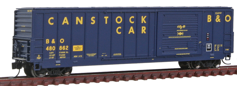 50' Canstock Boxcar - Ready to Run -- Baltimore & Ohio #480862 (blue, yellow, white Fiberglass Roof Panel)