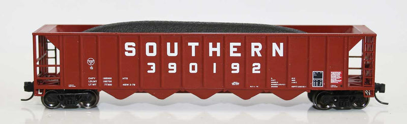 Ortner 5-Bay Rapid Discharge Hopper with Coal Load - Ready to Run -- Southern Railway 390283 (Boxcar Red, white)