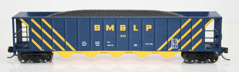 Ortner 5-Bay Rapid Discharge Hopper with Coal Load - Ready to Run -- Black Mesa & Lake Powell 316 (blue, yellow)