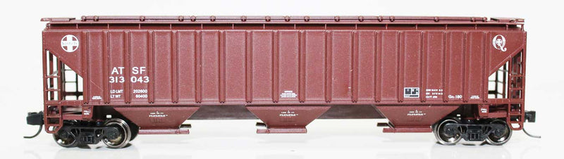 4750 Cu.Ft. 3-Bay Covered Hopper - Ready to Run -- Santa Fe 313608 (Boxcar Red, Quality Logo, Small Circle-Cross Logo)