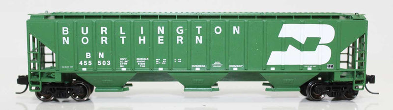 4740 Cu.Ft. 3-Bay Covered Hopper - Ready to Run -- Burlington Northern 455643 (Cascade Green, white, Early Large Logo)
