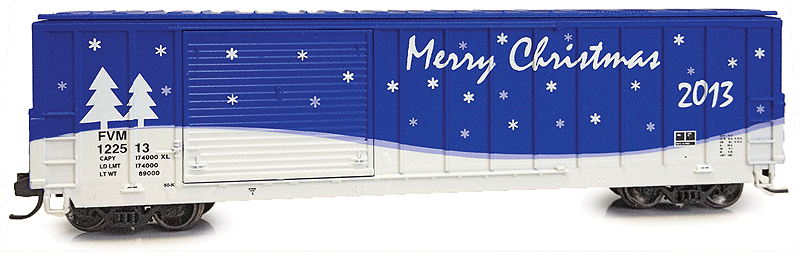 50' Canstock Boxcar - Ready to Run -- 2013 Christmas Car (blue, white)
