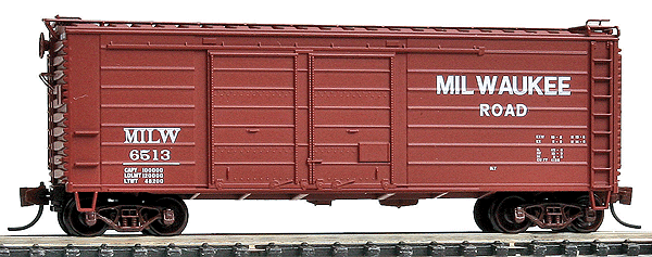 Milwaukee Road Ribside Double-Door Boxcar - Ready to Run -- Milwaukee Road #6513 (Boxcar Red, Billboard Lettering)