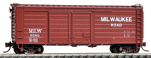 Milwaukee Road Ribside Double-Door Boxcar - Ready to Run -- Milwaukee Road #6586 (Boxcar Red, Billboard Lettering)