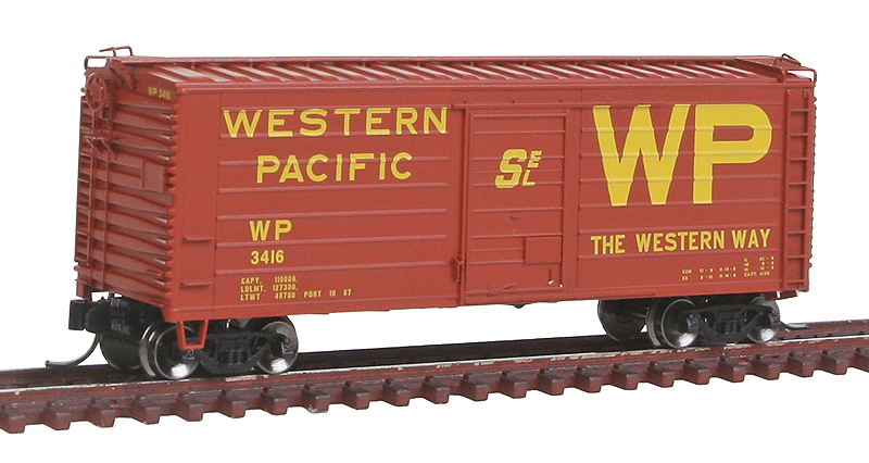 Short-Rib 40' Rib-Side Boxcar - Ready to Run -- Western Pacific #3416 (Boxcar Red, yellow, Large WP, Western Way Slogan)
