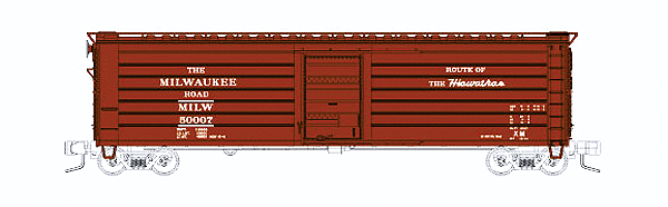 Milwaukee Road 50' Single-Door Rib-Side Boxcar - Ready to Run -- Milwaukee Road #50007 (Boxcar Red, Route of the Hiawathas Slogan)