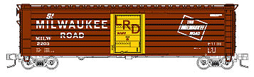 Milwaukee Road 50' Single-Door Rib-Side Boxcar - Ready to Run -- Milwaukee Road #2224 (Boxcar Red, yellow Door, LRD Markings)