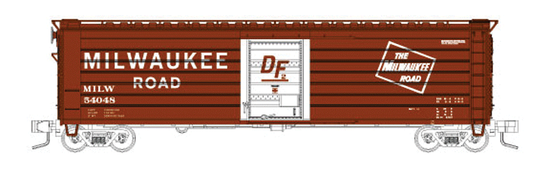 Milwaukee Road 50' Single-Door Rib-Side Boxcar - Ready to Run -- Milwaukee Road #54048 (Boxcar Red, white Door, DF Markings)