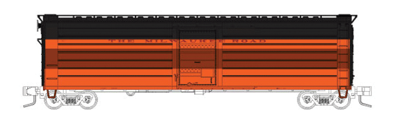 Milwaukee Road 50' Single-Door Rib-Side Express Boxcar - Ready to Run -- Milwaukee Road #301 (Passenger Express Scheme, orange, maroon, black)