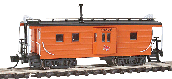 Milwaukee Road Rib-Side High Bay Window Caboose, Straight Trucks Ready to Ru -- Milwaukee Road #01876 (Built 1939-41; orange, Black Roof; Logo on Bay Window