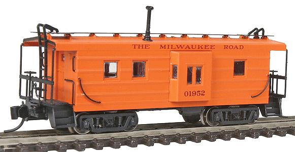 Milwaukee Road Rib-Side Low Bay Window Caboose, Straight Trucks Ready to Run -- Milwaukee Road #01952 (Original Scheme Built in 1946; orange)