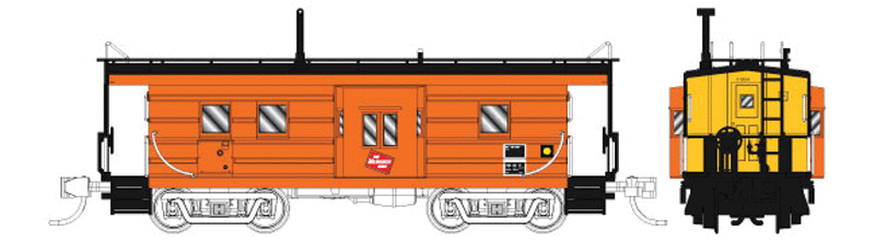 Milwaukee Road Low-Window Rib-Side Caboose w/Oil Door - Ready to Run -- Milwaukee Road #991967 (orange, black Roof, yellow Ends, Logo)