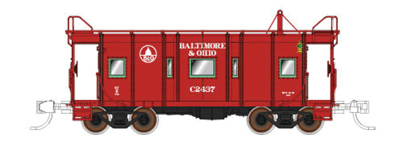 B&O I-12 Wagontop Bay Window Caboose - Ready to Run -- Baltimore & Ohio #C-2400 (1941-45 Scheme; red, white; Capitol Dome Logo)-1