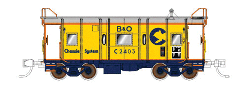 B&O I-12 Wagontop Bay Window Caboose - Ready to Run -- Chessie System/B&O #C-2403 (1973-83 Scheme, yellow, blue, vermillion)-1