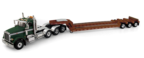 Construction Equipment Peterbilt 367 Tri-Axle Tractor & Lowboy (Die Cast Metal -- Green, Brown