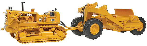 Allis-Chalmers HD-21 Dozer w/Ejector Scraper - Assembled -- Yellow