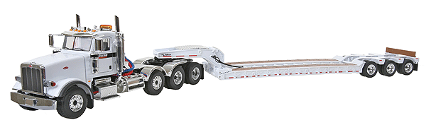 Peterbilt Model 367 Tractor (Die Cast Metal) -- With Tri-Axle Lowboy Trailer Case Construction (white)