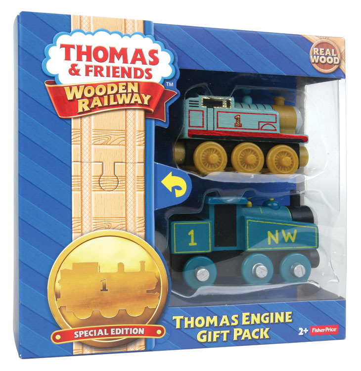 Thomas 70th Anniversary 2-Loco Set - Thomas & Friends(TM) Wooden Railway -- 1 Each Original Body Style & Current Body w/Gold Trim