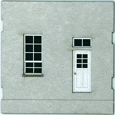 The Cube Modular System Component - Kit (Laser-Cut Architectural Card) -- Concrete Wall Face (For Use w/Core Kit) Left Window/Right Entry Door pkg(4)