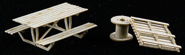 The Cube Modular System Component - Kit (Laser-Cut Architectural Card) -- Detail Pack (6 Pallets, 2 Cable Reels, 1 Picnic Table)