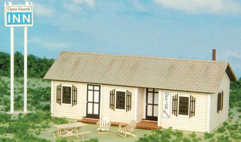 Open Hearth Inn Rental Office w/Table, 2 Chairs & Sign -- Laser-Cut Matboard Kit - Each Cabin: 4-3/4 x 2-5/8 x 1-7/8"  12.1 x 6.7 x 4