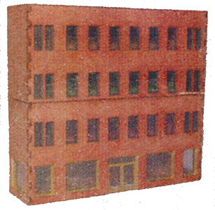 4-Story Office/Retail Background Building - Kit (Laser-Cut Architectural Card) -- Version 1 w/Storefronts 2-7/8 x 3/4 x 2-5/8"  7.3 x 1.9 x 6.7cm