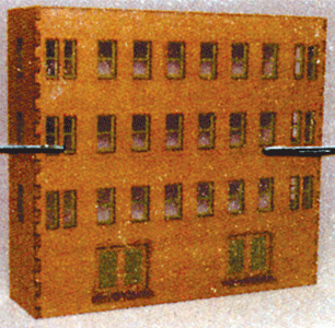 4-Story Office/Retail Background Building - #2 Back w/Doors -- Kit - 2-7/8 x 3/4 x 2-5/8"  7.3 x 1.9 x 6.7cm