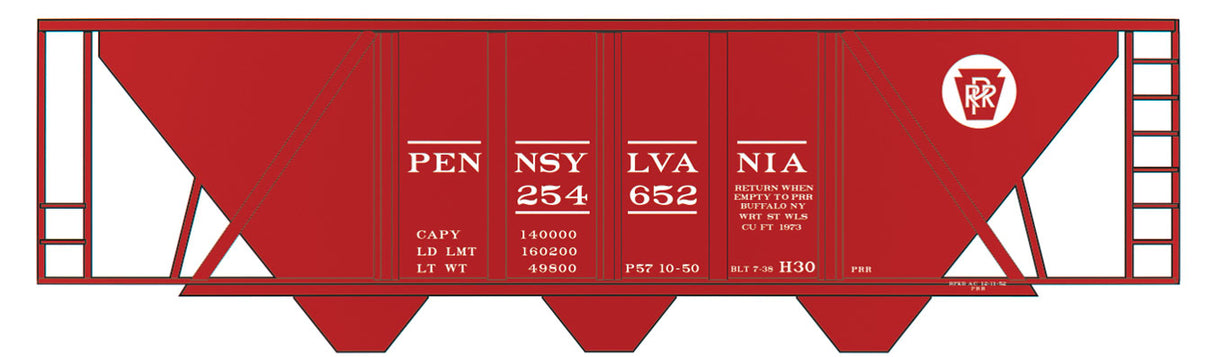 Railroad Decal Set 6-Pack -- Pennsylvania Railroad Class H-30 Hopper Tuscan