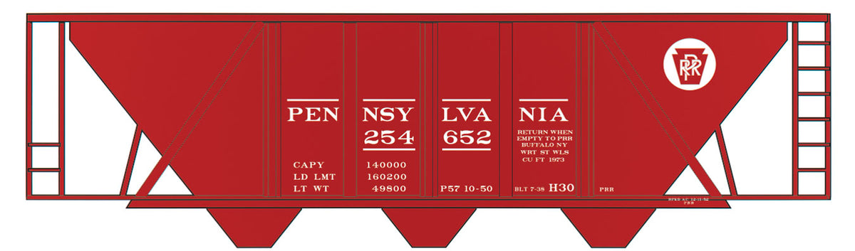 Railroad Decal Set -- Pennsylvania Railroad H-30 Covered Hopper (Tuscan Car w/Circle Keystone)