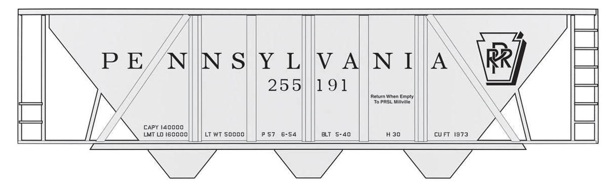 Railroad Decal Set 6-Pack -- Pennsylvania Railroad Class H-30 Hopper Gray w/Roman Lettering