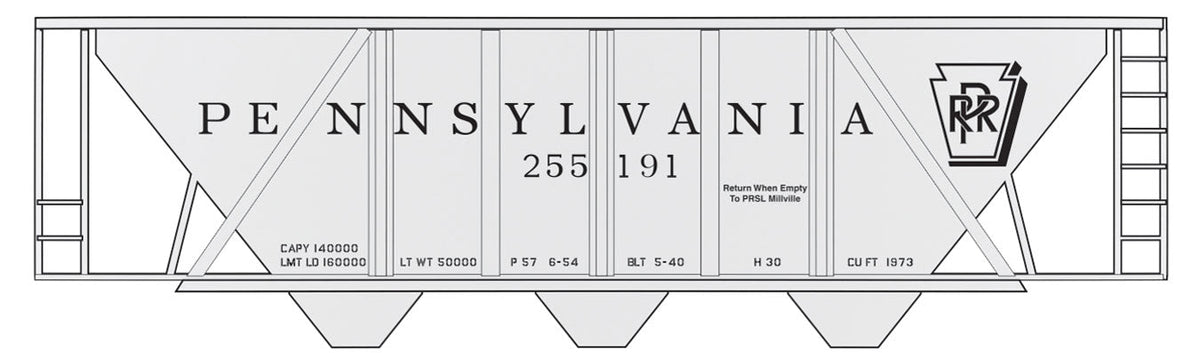 Railroad Decal Set -- Pennsylvania Railroad H-30 Covered Hopper (gray Car w/Shadow Keystone, Roman
