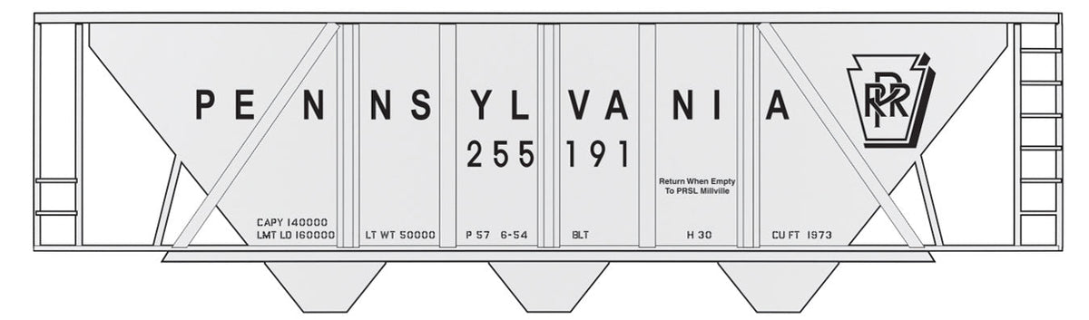 Railroad Decal Set 6-Pack -- Pennsylvania Railroad Class H-30 Hopper Gray w/Gothic Lettering