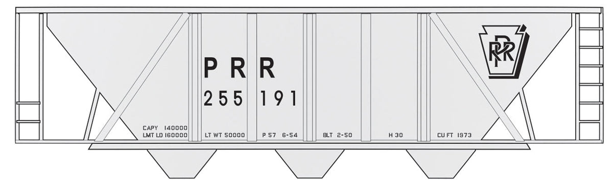 Railroad Decal Set -- Pennsylvania Railroad H-30 Hopper (gray, Shadow Keystone, Gothic Rep Marks O