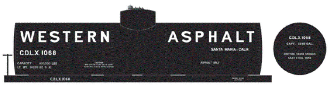 Railroad Decal Set 6 Pack -- Western Asphalt 10,000-Gallon Tank Car