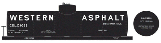 Railroad Decal Set 6 Pack -- Western Asphalt 10,000-Gallon Tank Car