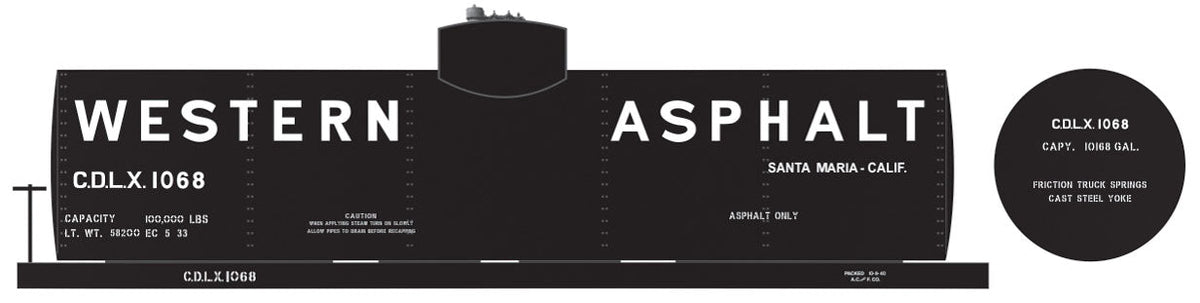 Railroad Decal Set -- Western Asphalt 10,000-Gallon Tank Car