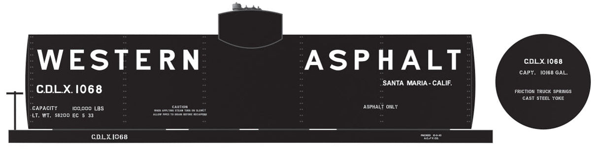 Railroad Decal Set -- Western Asphalt 10,000-Gallon Tank Car