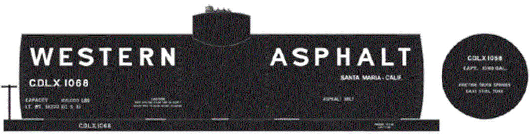 Railroad Decal Set -- Western Asphalt 10,000-Gallon Tank Car