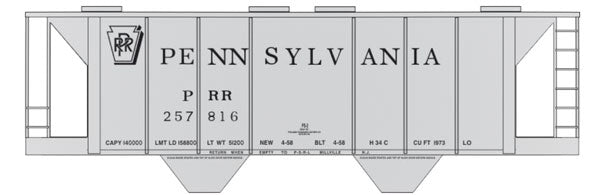 Railroad Decal Set 6-Pack -- Pennsylvania Railroad H34C Covered Hopper (gray Car w/Shadow Keystone)
