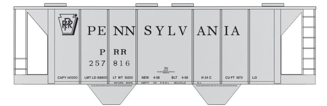 Railroad Decal Set -- Pennsylvania Railroad H34C Covered Hopper (gray Car w/Shadow Keystone)