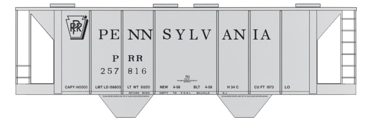 Railroad Decal Set -- Pennsylvania Railroad H34C Covered Hopper (gray Car w/Shadow Keystone)