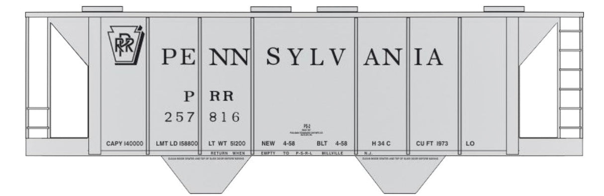 Railroad Decal Set -- Pennsylvania Railroad H34C Covered Hopper (gray Car w/Shadow Keystone)