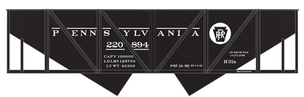 Railroad Decal Set 6-Pack -- Pennsylvania Railroad H31B 2-Bay Open Hopper (Tuscan Car w/Circle Keystone)