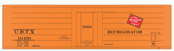 Railroad Decal Set 6-Pack -- Milwaukee Road/URTX Ribbed-Side Reefer