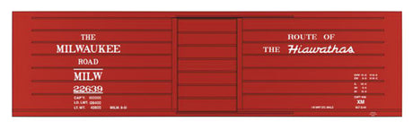 Railroad Decal Set 6-Pack -- Milwaukee Road Ribbed-Side Boxcar w/Hiawathas Slogan