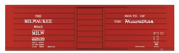 Railroad Decal Set 6-Pack -- Milwaukee Road Ribbed-Side Boxcar w/Hiawathas Slogan