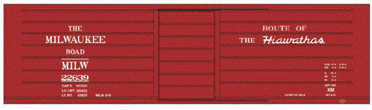 Railroad Decal Set -- Milwaukee Road Ribbed-Side Boxcar w/Hiawathas Slogan