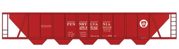 Railroad Decal Set 6-Pack -- Pennsylvania Railroad H32 Covered Hopper (Tuscan Car w/Circle Keystone)