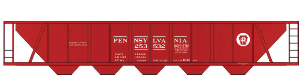 Railroad Decal Set 6-Pack -- Pennsylvania Railroad H32 Covered Hopper (Tuscan Car w/Circle Keystone)